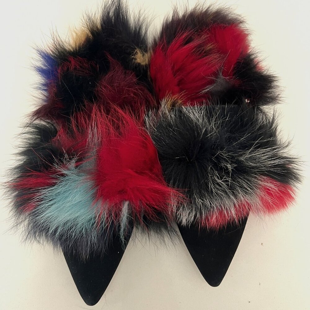 Rebecca Minkoff Roree Multicolor Fur Black Suede Mule Slides Sz 7.5